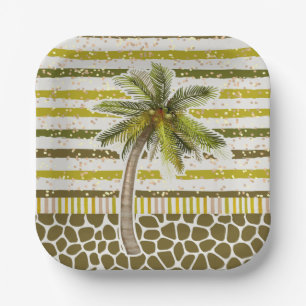 Assiettes En Carton Carré Tropical Palm Tree