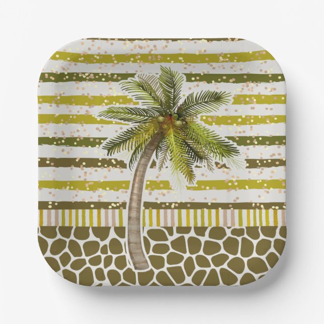 Assiettes En Carton Carré Tropical Palm Tree (Recto)