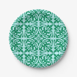 Assiettes En Carton Carreau marocain - turquoise et aqua