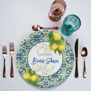 Assiettes En Carton Carreaux bleus citron Amalfi Positano douche nupti
