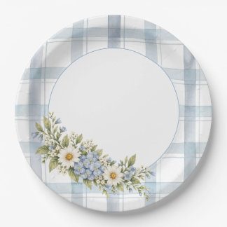 Assiettes En Carton Carreaux bleus et floraux