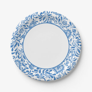 Assiettes En Carton Carreaux bleus Parti méditerranéen grec