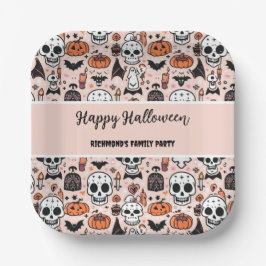 Assiettes En Carton Carreaux de thème Halloween rose éffrayant