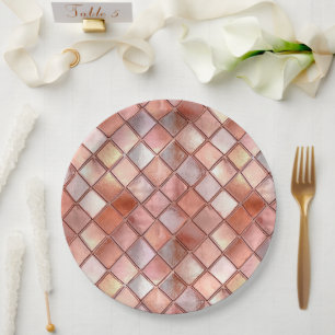 Assiettes En Carton Carreaux en or Rose chic