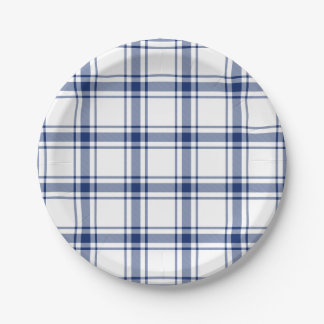 Assiettes En Carton Carreaux marins bleus et blancs