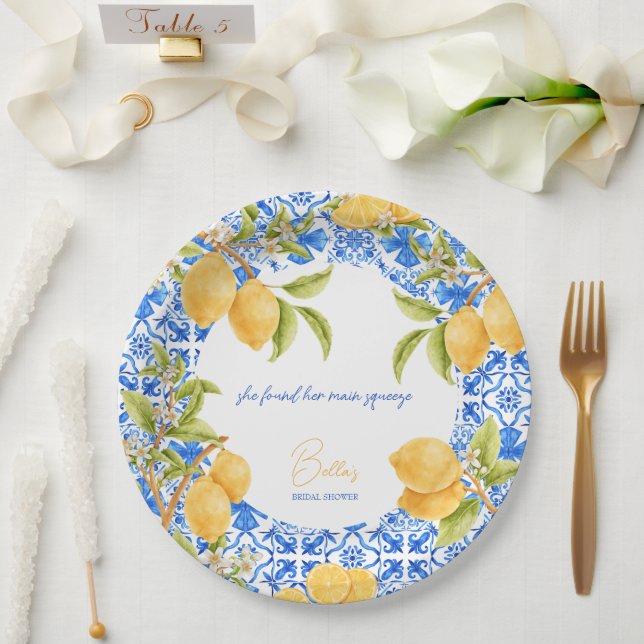 Assiettes En Carton Carreaux Méditerranéens de Citrons de Mariage Main (Mariage)