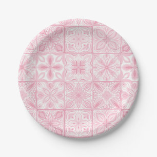 Assiettes En Carton Carreaux ornés en rose