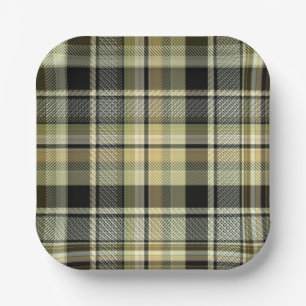 Assiettes En Carton Carreaux tartan brun-jaune.
