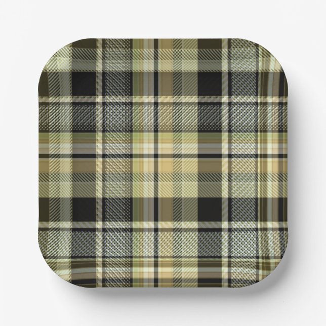 Assiettes En Carton Carreaux tartan brun-jaune.  (Recto)