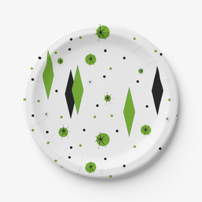 Assiettes En Carton Carreaux verts rétro et plaques de démarrage (Devant)