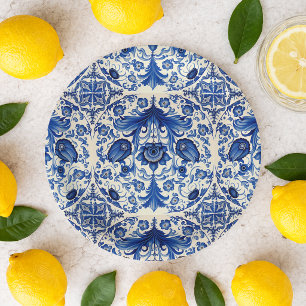 Assiettes En Carton Carrelage Bleu Amalfi Aquarelle Enterrement de Vie