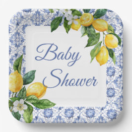 Assiettes En Carton Carrelage bleu méditerranéen Baby shower citron