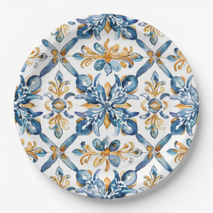 Assiettes En Carton Carrelage bleu méditerranéen Plaques en papier déc