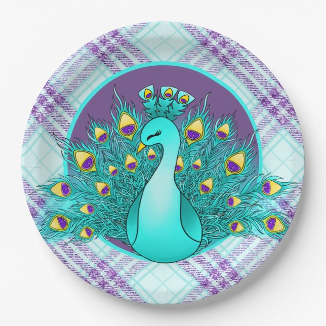 Assiettes En Carton Carrelage de la soirée Cute Peacock (Devant)