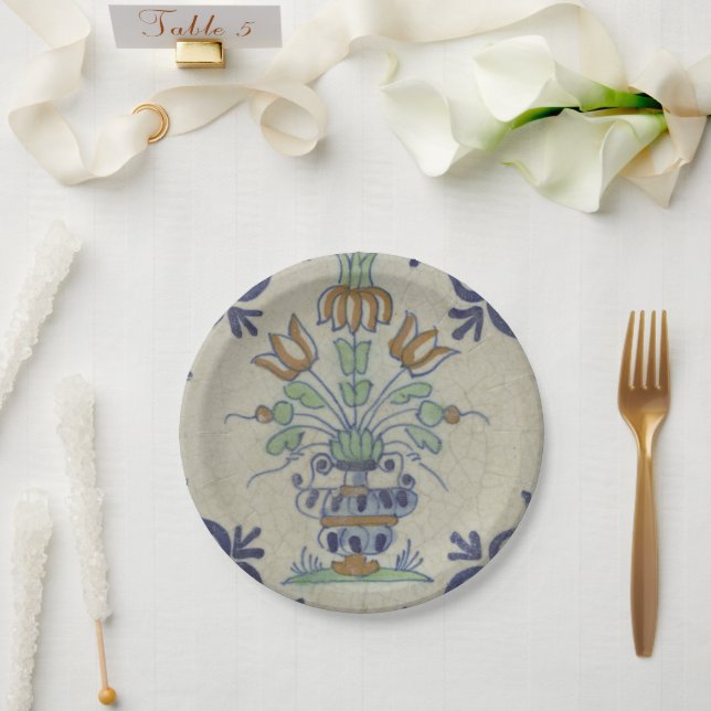 Assiettes En Carton Carrelage Delft Antique Pot de Fleur Céramique (Mariage)