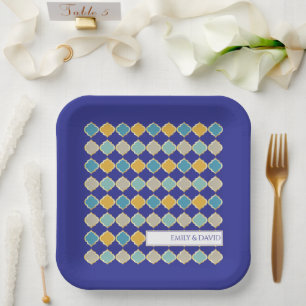 Assiettes En Carton Carrelage marocain Royal Blue Golden Mariage arabe