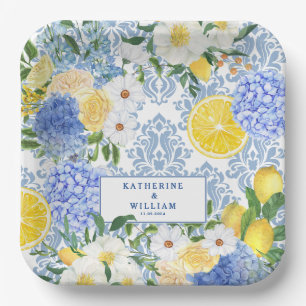 Assiettes En Carton Carrelage méditerranéen citron bleu et jaune fleur