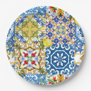 Assiettes En Carton Carrelage méditerranéen, majolica, style sicilien