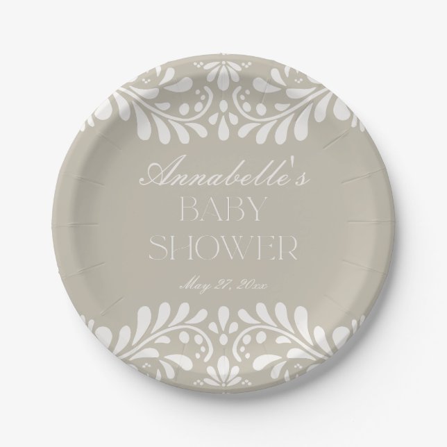 Assiettes En Carton Carrelage Talavera beige Baby shower Fiesta espagn (Devant)