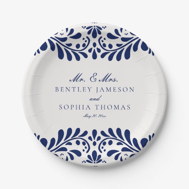 Assiettes En Carton Carrelage Talavera bleu Espagne Mariage Fiesta (Devant)