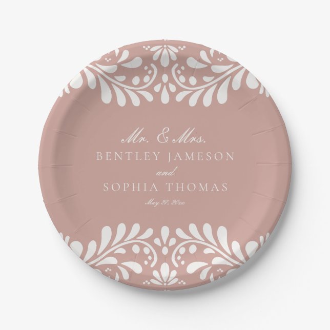 Assiettes En Carton Carrelage Talavera rose Espagne Mariage Fiesta (Devant)