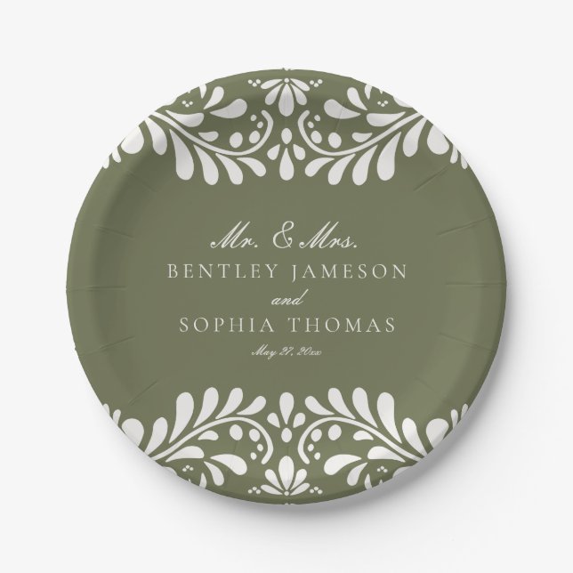 Assiettes En Carton Carrelage Talavera Vert Espagne Mariage Fiesta (Devant)
