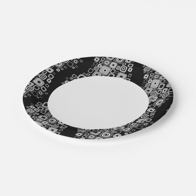 Assiettes En Carton carrés rétros noirs et blancs (Angle)