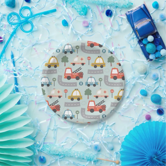 Assiettes En Carton Cars Pattern kids  (Fête)