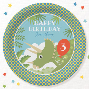 Assiettes En Carton Carte Anniversaire Dinosaur Tricératops Tout Age B