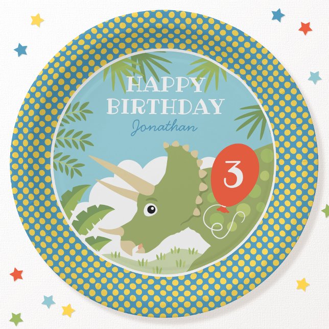 Assiettes En Carton Carte Anniversaire Dinosaur Tricératops Tout Age B (Créateur téléchargé)
