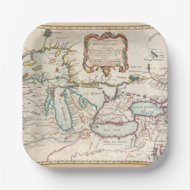Assiettes En Carton Carte antique des Grands Lacs (Recto)