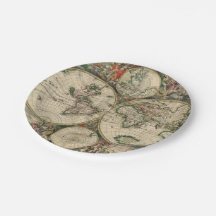 Assiettes En Carton Carte antique vintage du monde