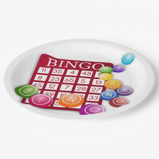Assiettes En Carton Carte BINGO avec boules BINGO (Angle)