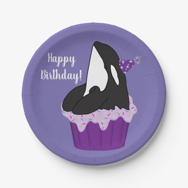 Assiettes En Carton Carte d'anniversaire baleine orque personnalisable (Devant)