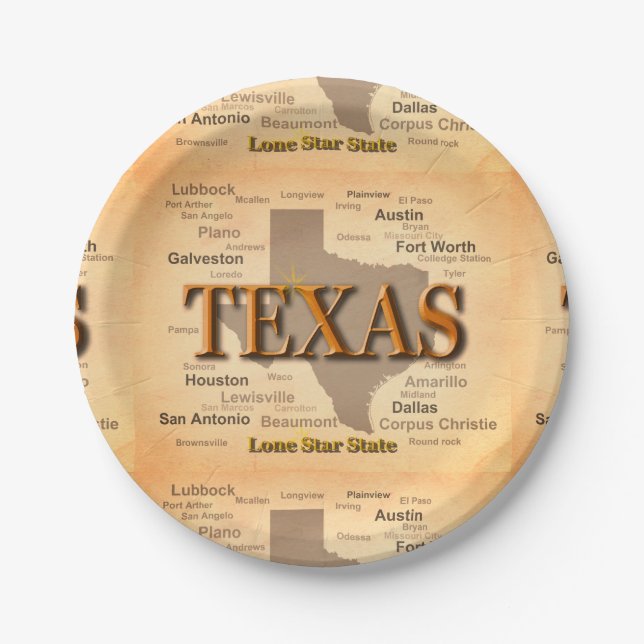 Assiettes En Carton Carte de cru du Texas (Devant)