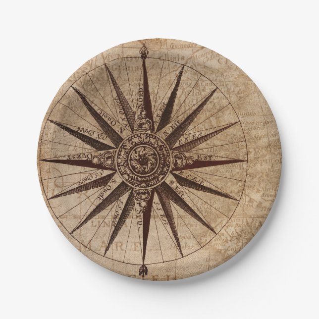 Assiettes En Carton Carte du compas (Devant)