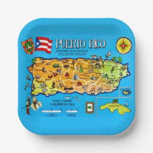 Assiettes En Carton Carte du pays de Porto Rico