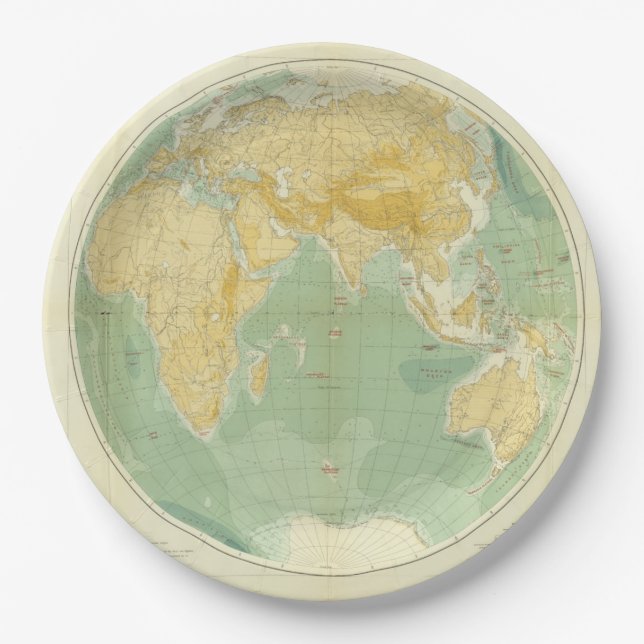 Assiettes En Carton Carte mondiale Océan Indien, Europe, Asie, Afrique (Devant)