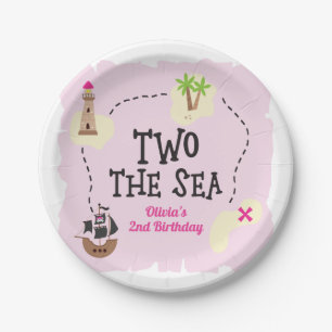 Assiettes En Carton Carte Pirate Deux mer Rose Anniversaire