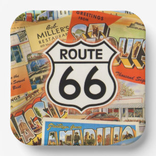 Assiettes En Carton Carte postale colorée de la route 66
