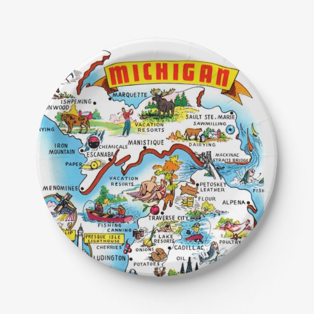 Assiettes En Carton Carte postale du Michigan (Devant)