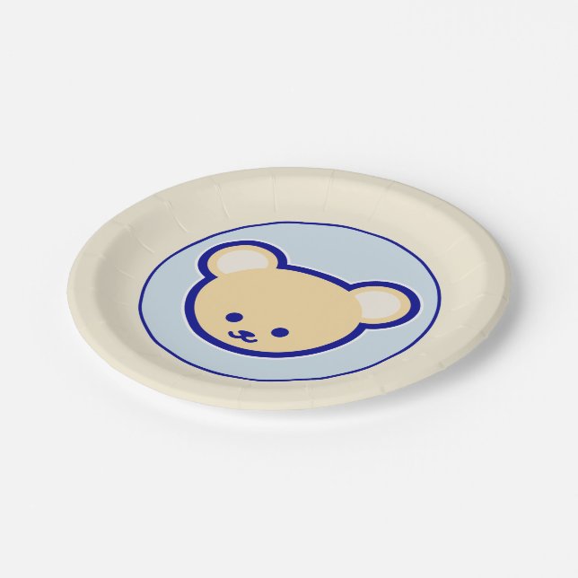 Assiettes En Carton Carton Bleu Beige Teddy Ours Mignonne Drôle (Angle)
