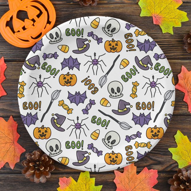 Assiettes En Carton Cartoon classique Enfants Halloween Plaque de papi (Make your kids' Halloween party memorable with our Halloween classic cartoon-themed paper plates)