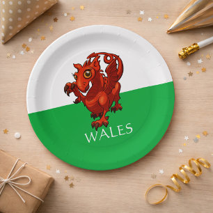 Assiettes En Carton Cartoon Petit Gallois Bébé Rouge Dragon Pays de Ga