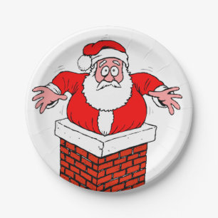 Assiettes En Carton cartoon Santa Claus got stuck in the chimney