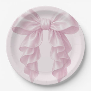 Assiettes En Carton Cascade Rose Ruban Froncé Élégant Luxueux