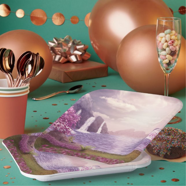 Assiettes En Carton Cascades et cerisiers autour d'un lac (Multi)