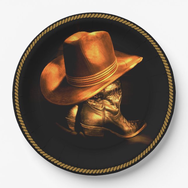 ASSIETTES EN CARTON CASQUETTE DE COWBOY & BOOTS (Devant)