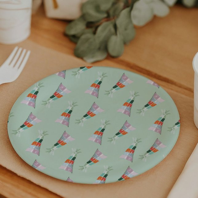 Assiettes En Carton Casquette de la fête verte de la Monnaie (Fox in a Party Hat birthday party paper plates)