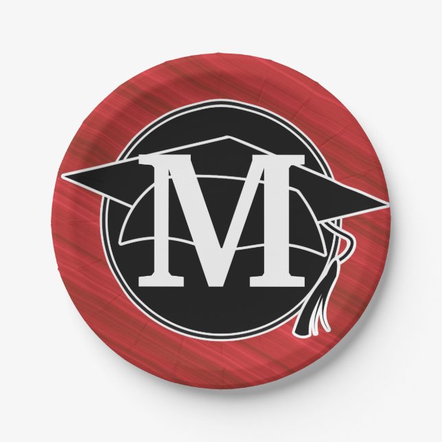Assiettes En Carton Casquette de remise des diplômes rouge noir blanc  (Devant)